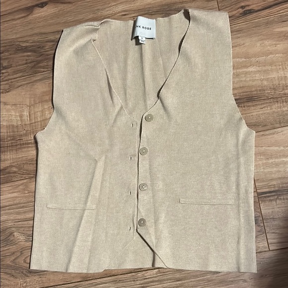 Elegant Beige Women's Pants & Vest Set - Picture 2 of 6